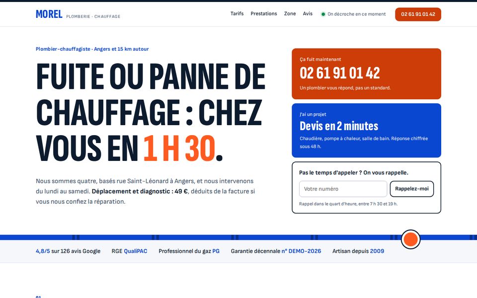 Aperçu du site Morel Plomberie